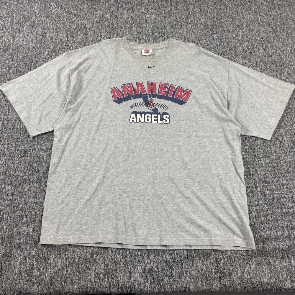 Y2K Vintage Nike Center Swoosh Anaheim Angels MLB Heavyweight T-Shirt Grey XXL
